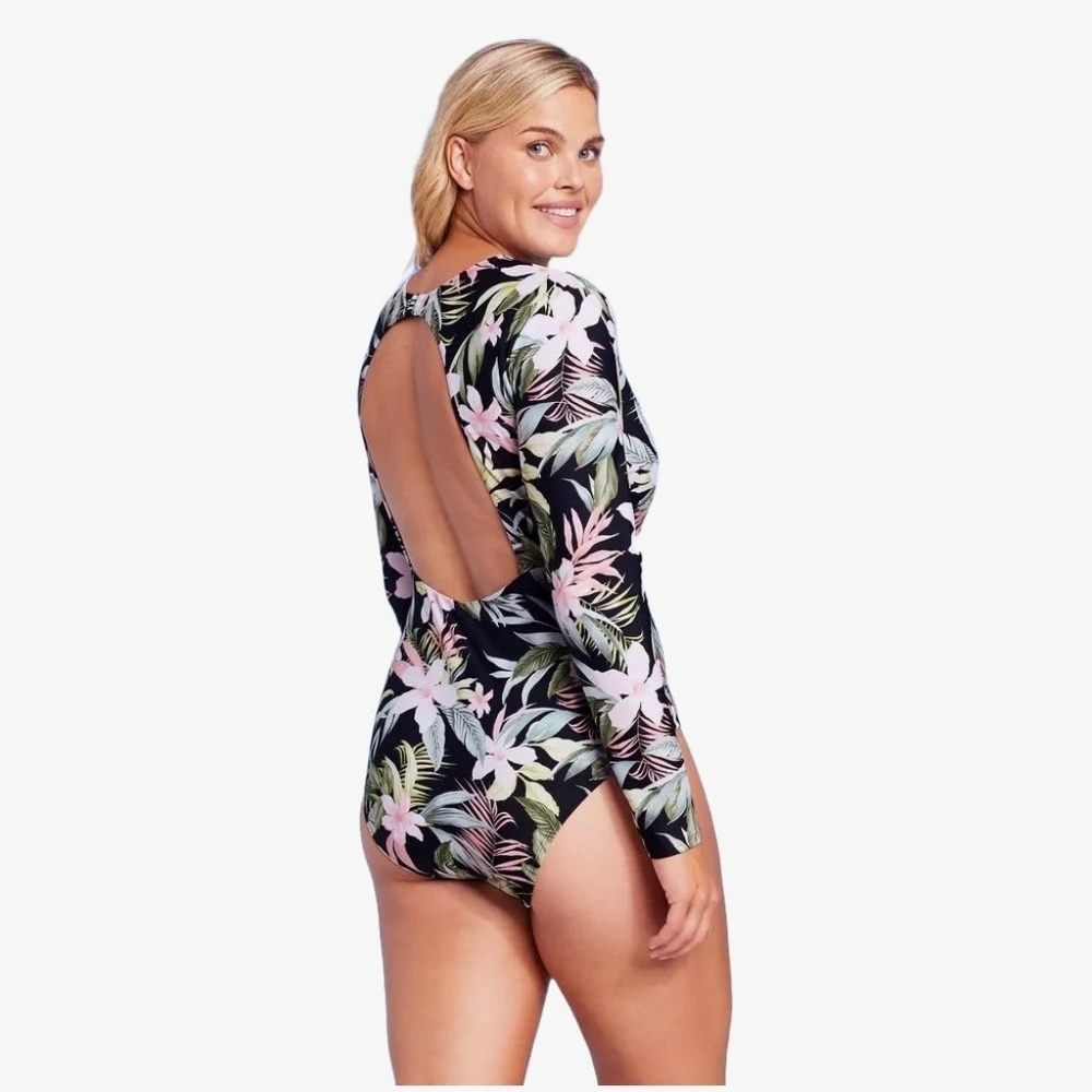20. KONA SOL Tropical Print Long Sleeve One Piece Swimsuit